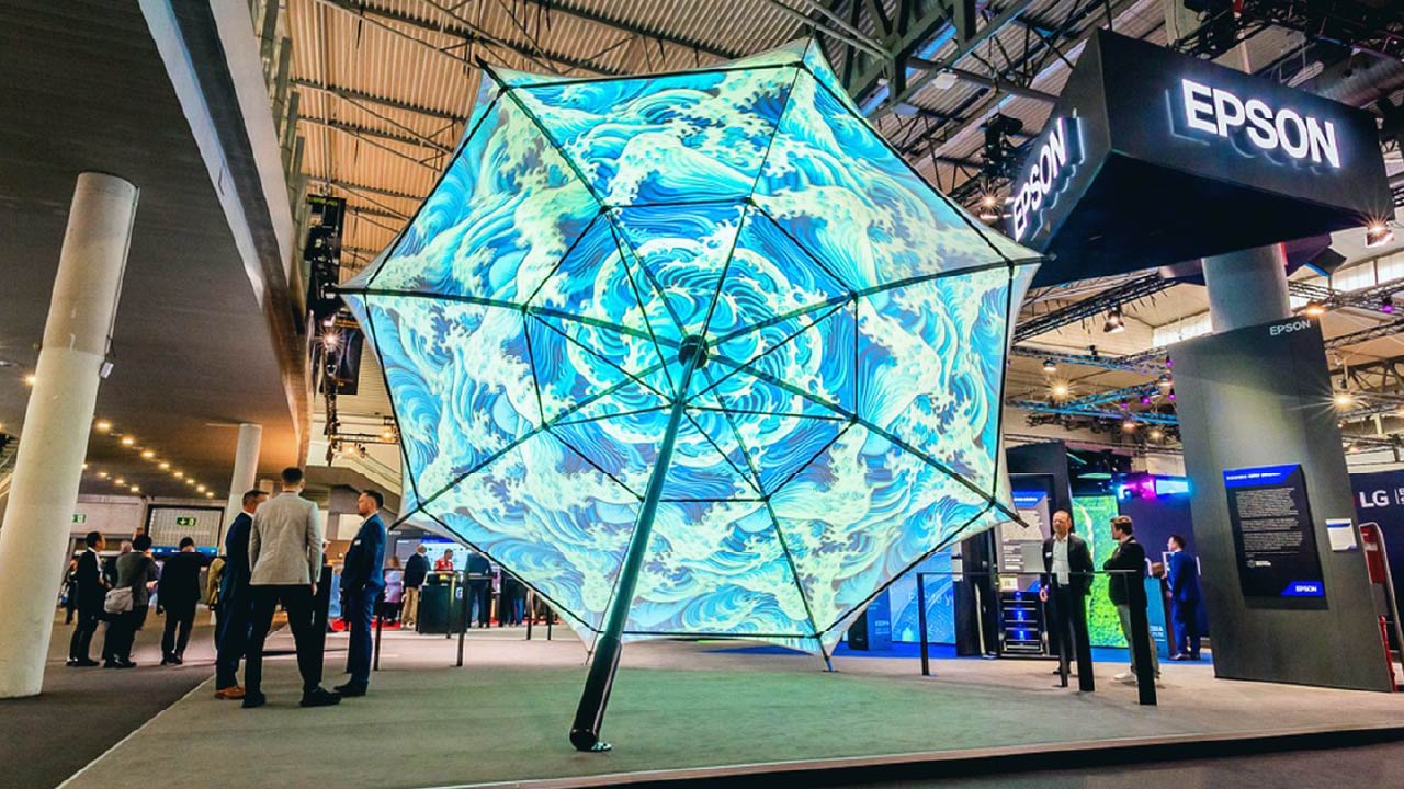 Experiential projection mapping on sculptural umbrella